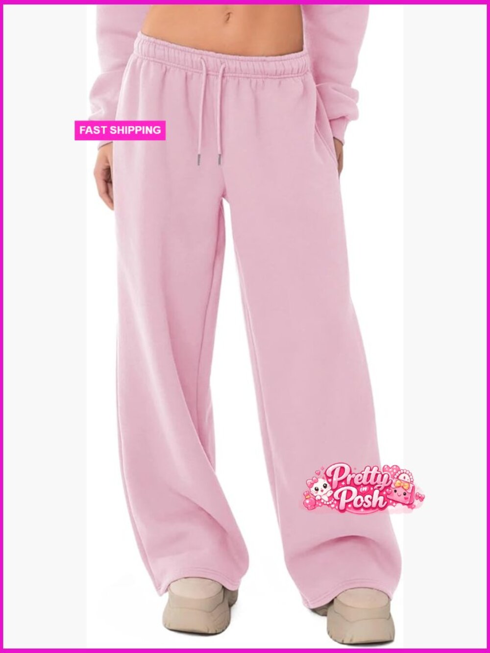 Fleece Lined Wide Leg Sweatpants with Pockets for Lounge & Athletic Wear